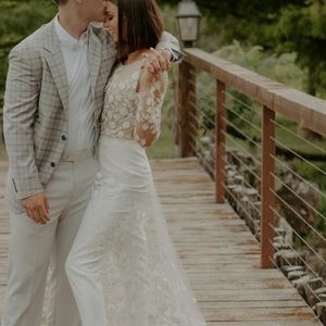 White bridal jumpsuit with train